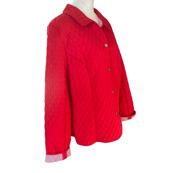 Briggs New York women's size 16 red snap front long sleeve collared quilt jacket - Picture 3 of 13